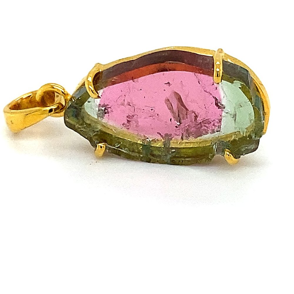 Watermelon Tourmaline 7.25ct 18K Gold Pendant